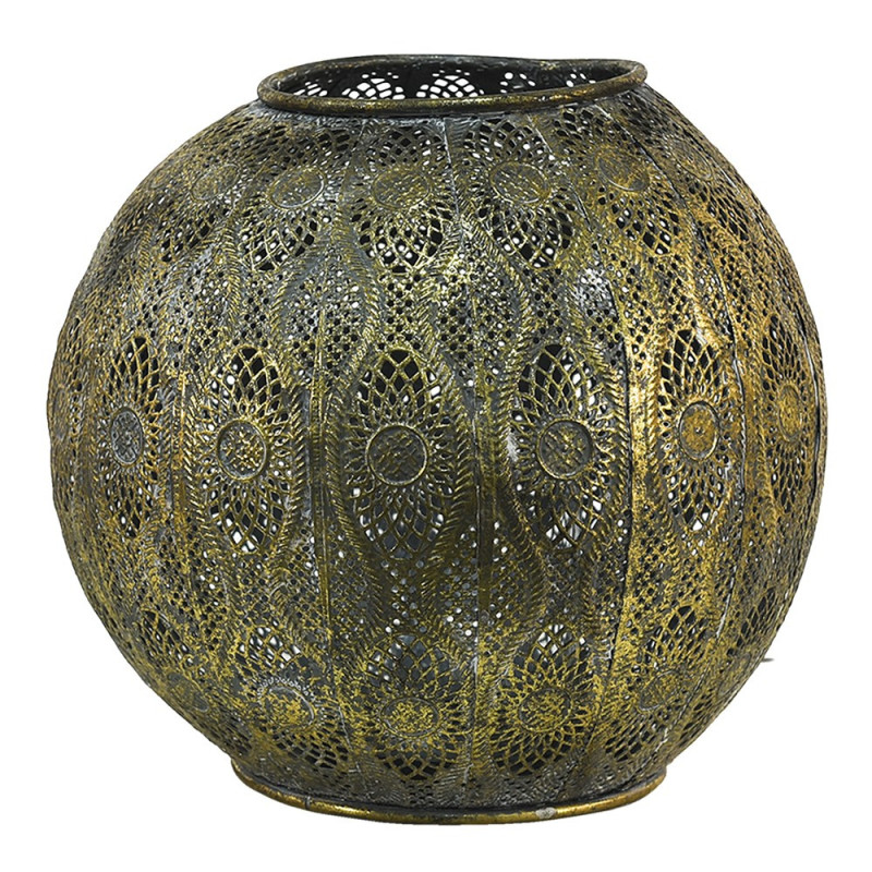 Zlatý antik kovový svícen s ornamenty - Ø 23*21 cm