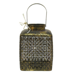 Zlatá antik kovová lucerna s ornamenty - 23*23*32 cm