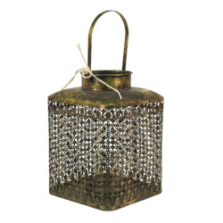 Zlatá antik kovová lucerna s ornamenty - 23*23*32 cm