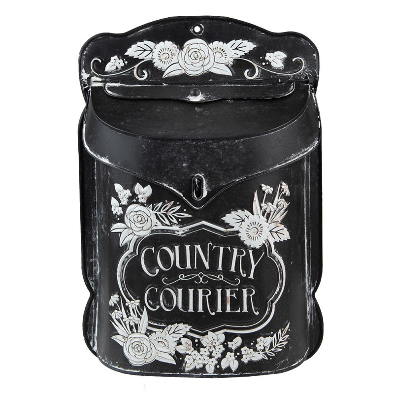 Černá antik poštovní schránka s květy Country Courier - 26*10*35 cm