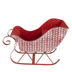Červeno-bílá antik vánoční dekorace sáňky - 32*15*24 cm