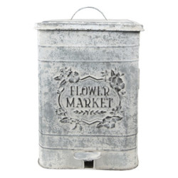 Šedý vintage odpadkový koš s patinou Flower Market - 26*26*36 cm