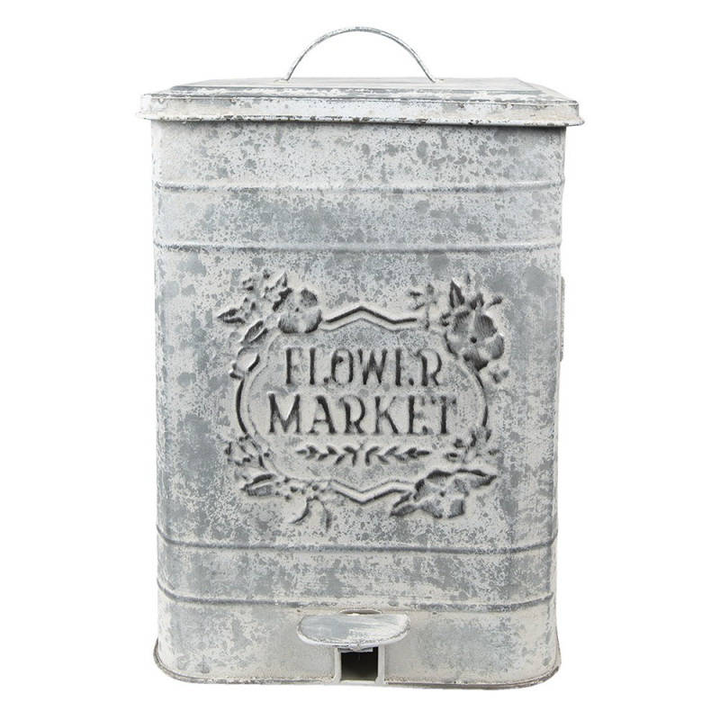 Šedý vintage odpadkový koš s patinou Flower Market - 26*26*36 cm