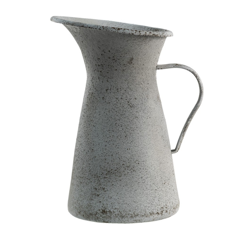 Šedý bílý antik dekorativní kovový džbán - 15*15*27 cm