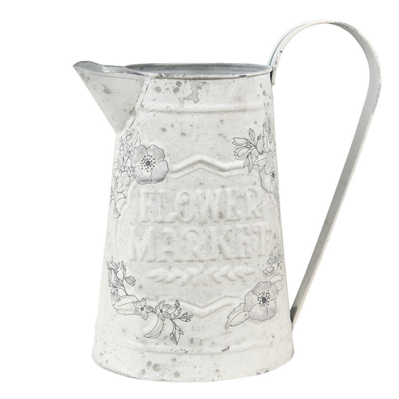 Bílý antik plechový dekorativní džbán Flower Market - 16*12*22 cm