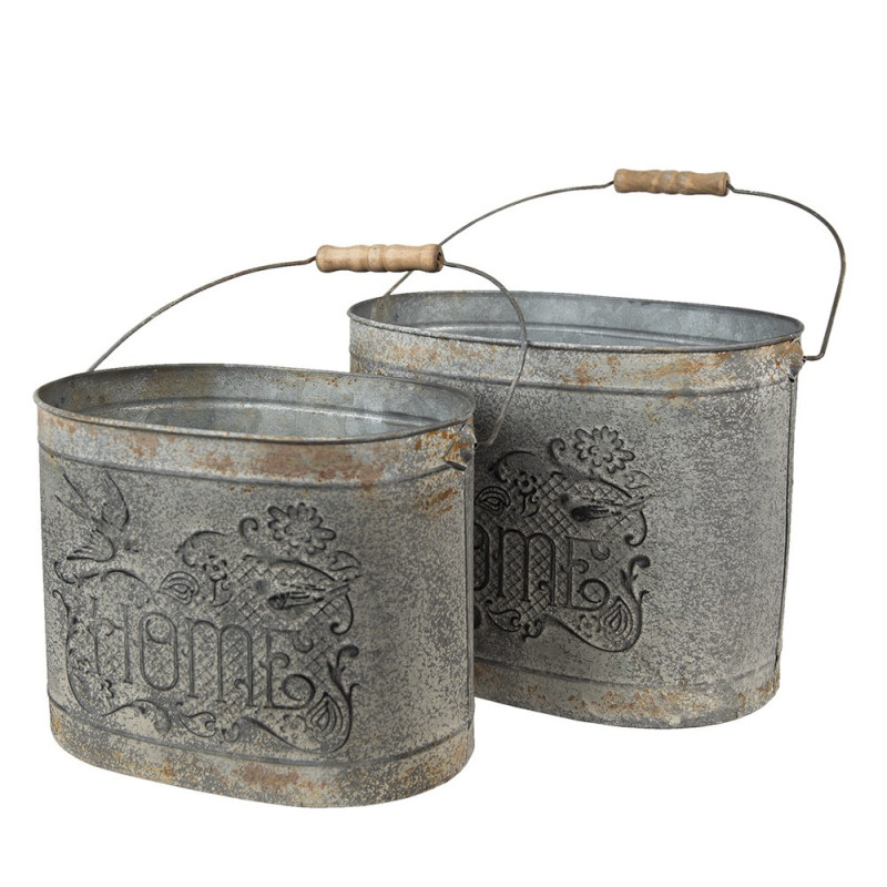 Šedé plechové dekorační boxy s uchy Home - 31*20*23 / 27*17*21 cm