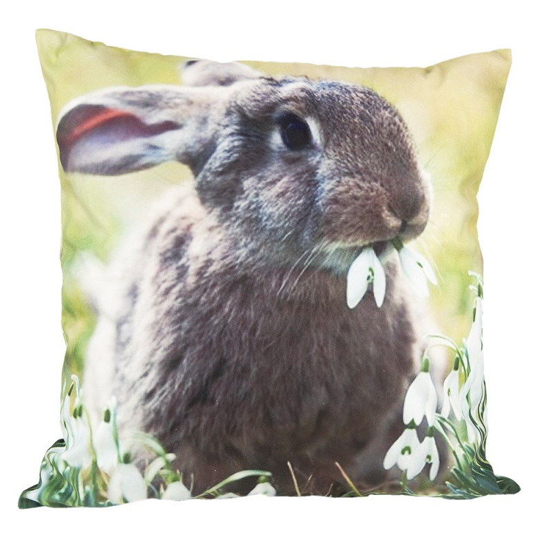 Zelený povlak na polštář s králíčkem a sněženkami - 45*45 cm