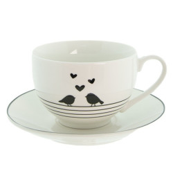 Porcelánový šálek s podšálkem s ptáčky Love Birds - 12*9*7 / Ø14*2 cm / 220 ml