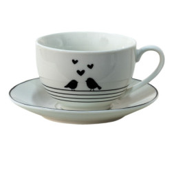 Porcelánový šálek s podšálkem s ptáčky Love Birds - 12*9*7 / Ø14*2 cm / 220 ml