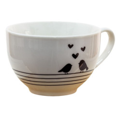 Porcelánový šálek s podšálkem s ptáčky Love Birds - 12*9*7 / Ø14*2 cm / 220 ml