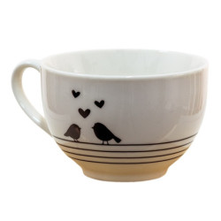 Porcelánový šálek s podšálkem s ptáčky Love Birds - 12*9*7 / Ø14*2 cm / 220 ml