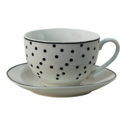 Porcelánový  šálek s podšálkem s černými puntíky Black Dot  - 238 ml