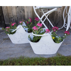 2ks bílý antik plechový květináč s uchy - 40*21*25 / 35*18*23 cm