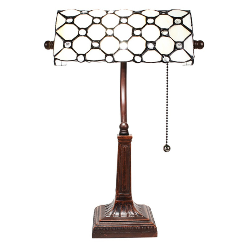 Bílo-černá bankovní lampa tiffany Bank white - 26*16*40 cm E27/max 1*40W