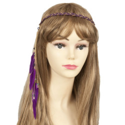 Čelenka do vlasů fialová s peříčky - 27 cm