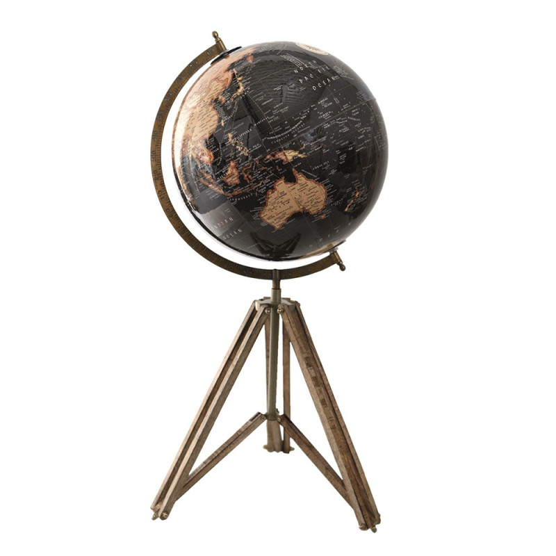 Černý dekorativní glóbus na dřevěné trojnožce Globe - 31*31*71 cm