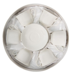 6ks bílý porcelánový šálek s podšálkem v dárkové krabičce - 220 ml
