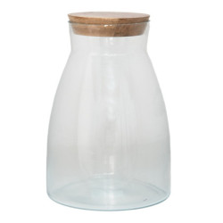 Skleněná úložná nádoba s dřevěným víčkem - Ø18*26 cm