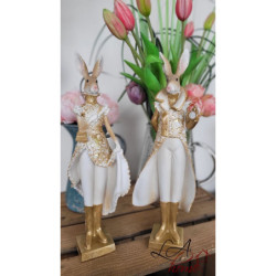 Bílo-zlatá dekorace zaječí pán  - 11*8*33 cm