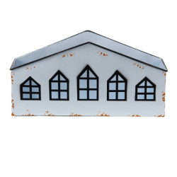 Krémový antik kovový svícen ve tvaru domku na čajovku - 36*12*18 cm