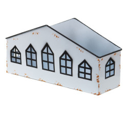 Krémový antik kovový svícen ve tvaru domku na čajovku - 36*12*18 cm