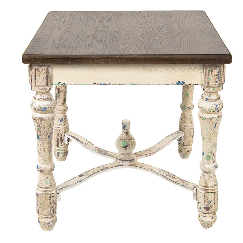 Krémový antik dřevěný odkládací stolek s hnědou deskou Satina - 61*61*64 cm
