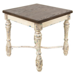 Krémový antik dřevěný odkládací stolek s hnědou deskou Satina - 61*61*64 cm