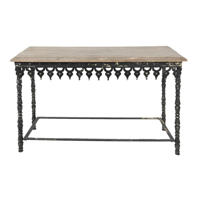 Černý antik kovový konzolový stůl s dřevěnou deskou Basten - 121*45*81 cm