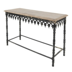 Černý antik kovový konzolový stůl s dřevěnou deskou Basten - 121*45*81 cm