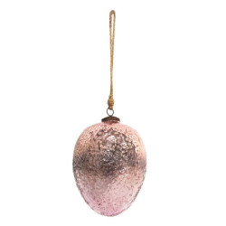 Růžové skleněné velikonoční vajíčko na jutovém provázku - Ø 10*16 cm