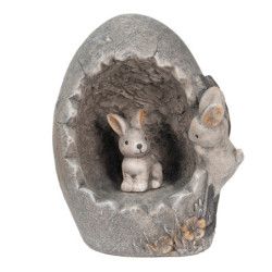 Šedá dekorace králíčci na vajíčku v dekoru kamene - 22*18*27 cm