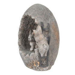 Šedá dekorace králíčci na vajíčku v dekoru kamene - 22*18*27 cm