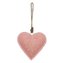 Růžové závěsné kovové srdce se zdovením Heartic - 14*4*14 cm