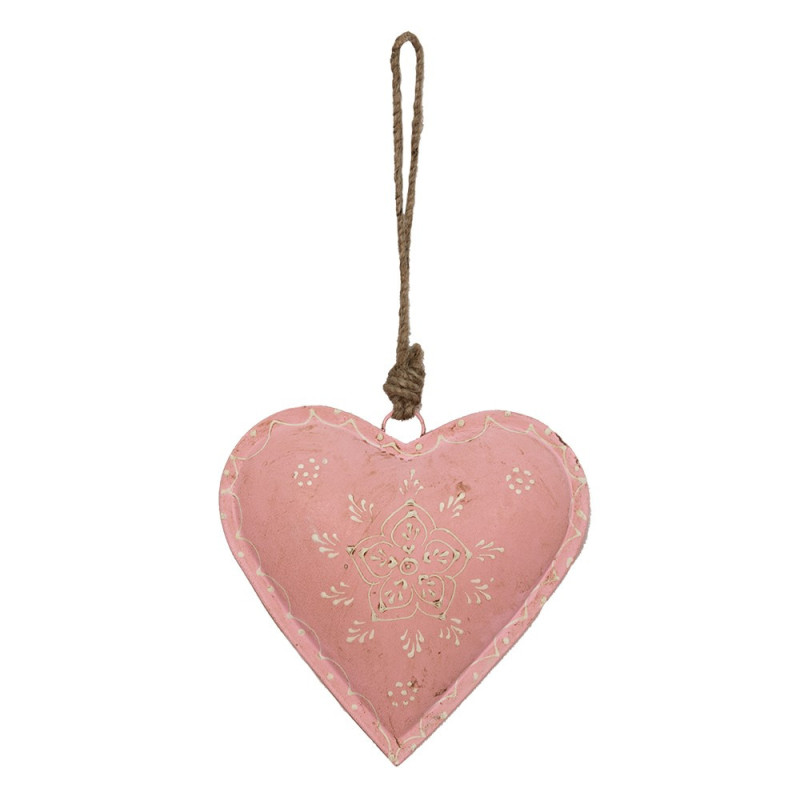 Růžové závěsné kovové srdce se zdovením Heartic - 14*4*14 cm