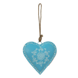 Modré závěsné kovové srdce se zdovením Heartic - 16*1*15 cm