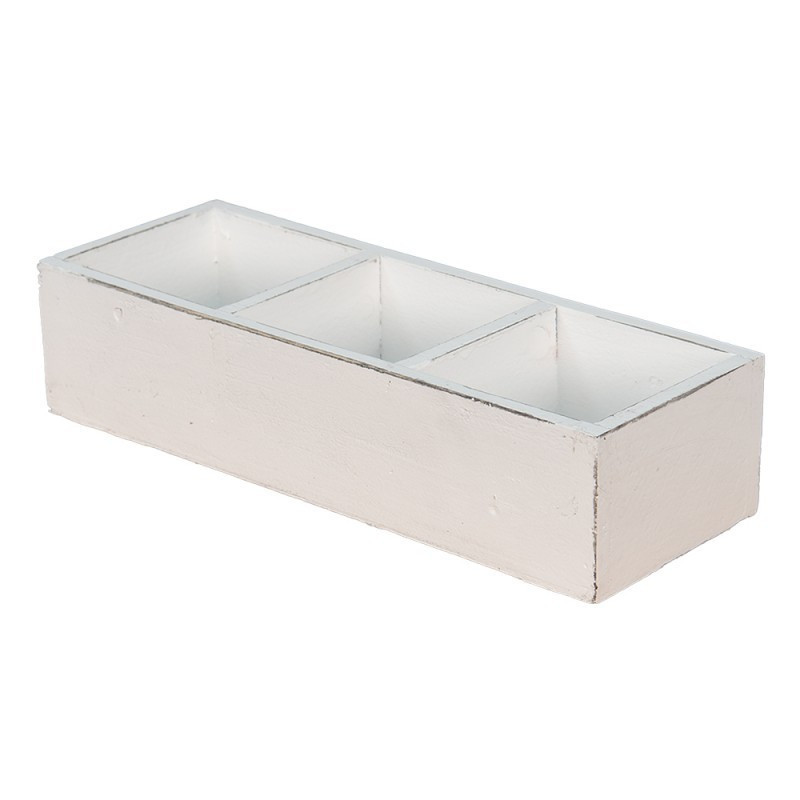 Bílý antik dřevěný dekorativní box se 3mi přihrádkami Silen - 33*12*7 cm