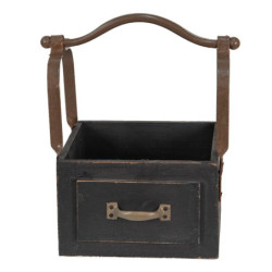 Černá dřevěná retro bedýnka s rukojetí - 24*19*28 cm