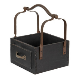 Černá dřevěná retro bedýnka s rukojetí - 24*19*28 cm