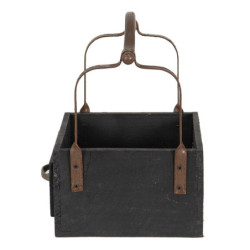 Černá dřevěná retro bedýnka s rukojetí - 24*19*28 cm