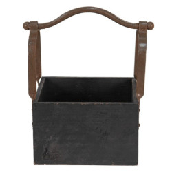 Černá dřevěná retro bedýnka s rukojetí - 24*19*28 cm