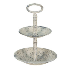 Béžový antik dvoupatrový kovový etažér Fun Antique - Ø 19*27 cm