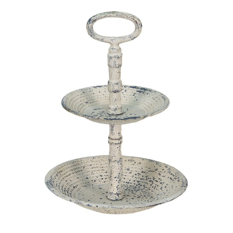 Béžový antik dvoupatrový kovový etažér Fun Antique - Ø 19*27 cm