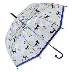 Průhledný deštník pro dospělé s modrým okrajem a kočičkami  - 60 cm