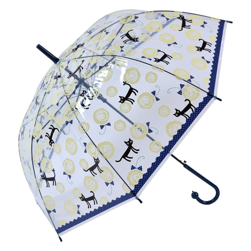 Průhledný deštník pro dospělé s modrým okrajem a kočičkami  - 60 cm
