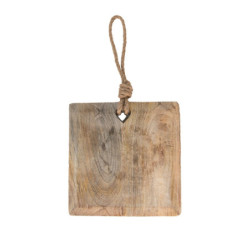 Hnědé dřevěné servírovací prkénko s provázkem - 20*20*2 cm