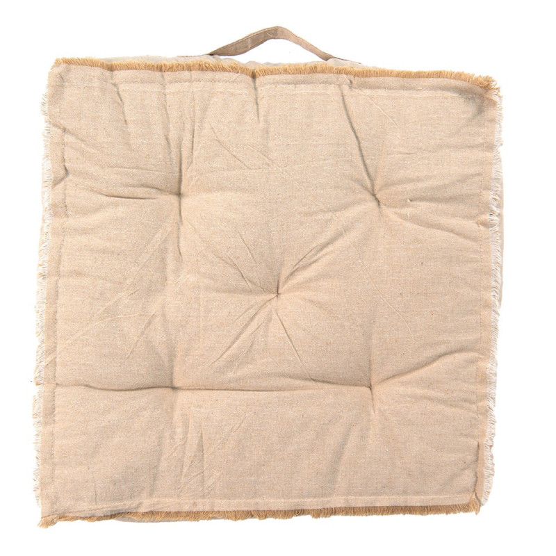 Vyšší tmavě béžový podsedák s uchem a krátkým třepením Sally - 45*45*8 cm