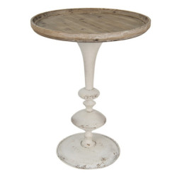 Bílo-hnědý antik odkládací stolek Varria - Ø 60*76 cm