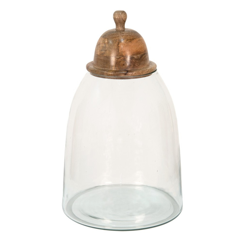 Úložná skleněná nádoba s dřevěným víčkem - Ø 23*38 cm