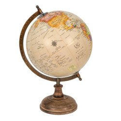 Béžový dekorativní glóbus na dřevěném podstavci Globe  - 22*22*37 cm