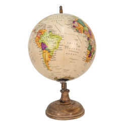 Béžový dekorativní glóbus na dřevěném podstavci Globe  - 22*22*37 cm